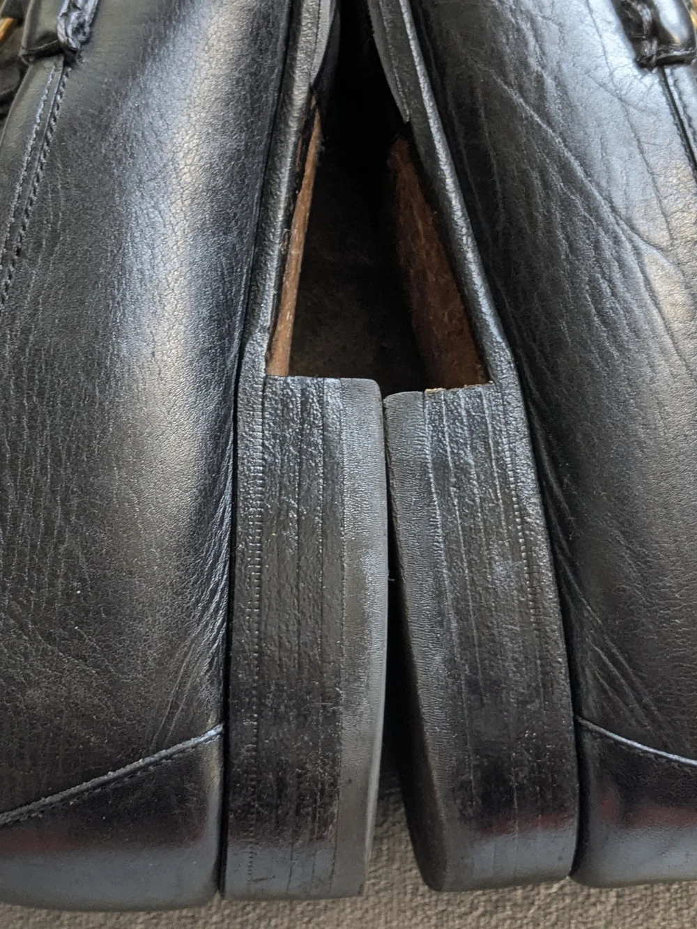 Gucci Black Leather Horsebit Loafers with Red Web Accent US 12 Vintage